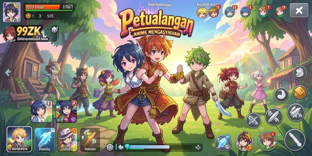 Tampilan gameplay seru di dunia anime yang penuh warna.