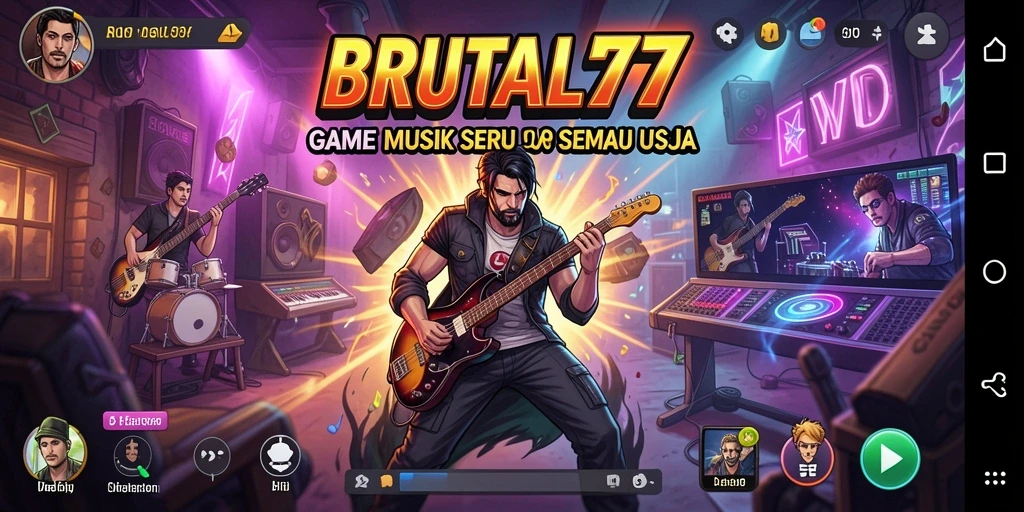 Tampilan gameplay seru dari BRUTAL77 dengan berbagai lagu musik.