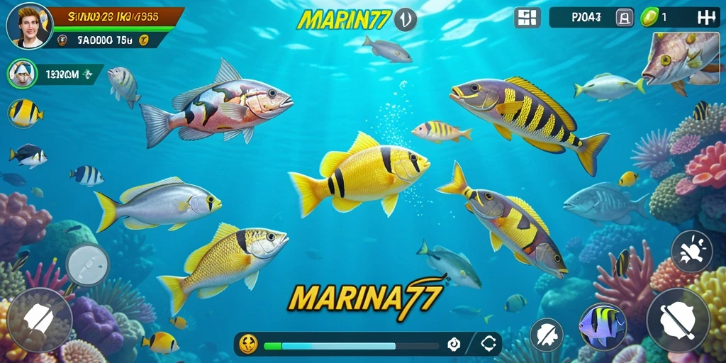 Tangkapan layar MARINA77 menampilkan aksi menembak ikan yang seru.