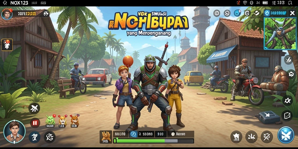 Tampilan gameplay menarik dari NOX123 yang menunjukkan interaksi karakter.