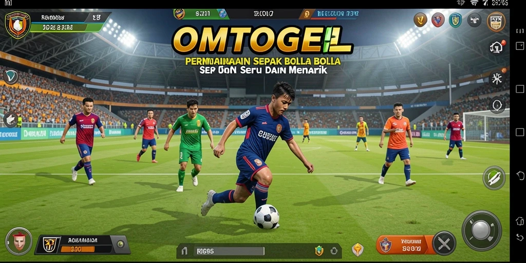 Screenshot permainan OMTOGEL yang menampilkan aksi seru di lapangan sepak bola.