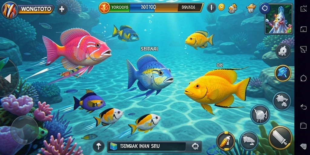 Tampilan gameplay WONGTOTO saat menembak ikan dengan efek visual yang menarik.
